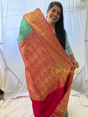 Sea Blue with Red Border Silk Saree-VS357