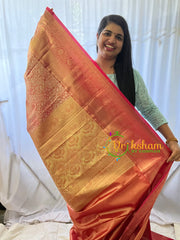 Peach with Maroon Border Silk Saree-VS352