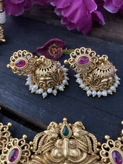 Lakshmi coin and Pendant Choker -Pearls -Red Green -G2251