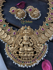 Lakshmi coin and Pendant Choker -Pearls -Red Green -G2251