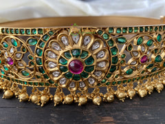 Exquisite Kundan and Kemp Hip Belt -Green with Pink -G2265
