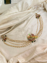 Red Green Jada Bun Billai with Maatil -Bridal Bun Jada Billai -Green Bead-G8363