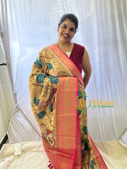Beige Sandal Kalamkari Saree -Semi Soft Silk Saree-VS881