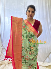 Light Sea Green Kalamkari Saree -Semi Soft Silk Saree -VS886