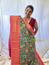 Teal Blue Kalamkari Saree -Semi Soft Silk Saree-VS888