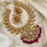 Precious White Jadau Kundan Maanga Neckpiece -Pink -J808