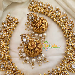 Precious White Jadau Kundan Maanga Neckpiece -Pink -J808