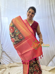 Grey Kalamkari Saree -Semi Soft Silk Saree-VS871