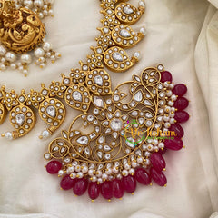 Precious White Jadau Kundan Maanga Neckpiece -Pink -J808