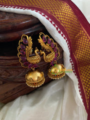 AD Stone Peacock Jhumkas -Red -G5100