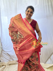 Light Pink Kalamkari Saree -Semi Soft Silk Saree-VS883