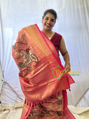 Light Pink Kalamkari Saree -Semi Soft Silk Saree-VS883