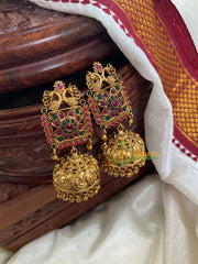AD Stone Peacock Temple Jhumkas-Ganesh-G5149