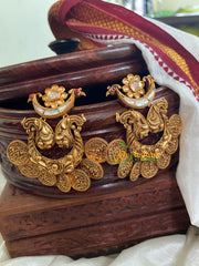 Lakshmi Coin Chandbali Dangler-White-G5078