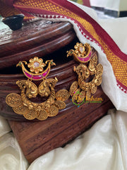 Lakshmi Coin Chandbali Dangler-Red-G5077