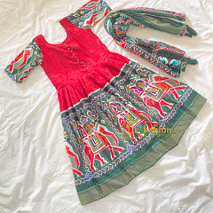 Red with Green Dress Set for Girls -VS815