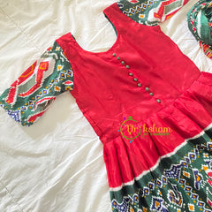 Red with Green Dress Set for Girls -VS815