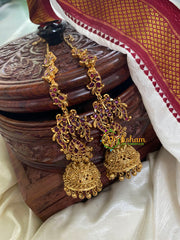 Traditional Peacock Jhumkas with Maatil-Red-G5136