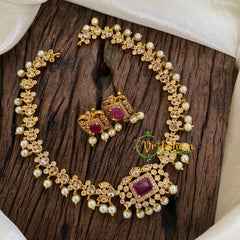 Elegant Pearl Short Neckpiece -Red -G06