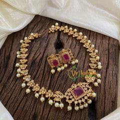 Elegant Pearl Short Neckpiece -Red -G06