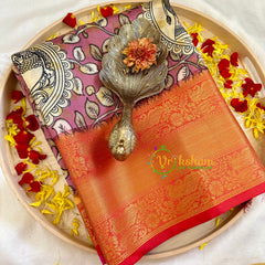 Mauve Pink with Red Kalamkari Soft Silk Saree -VS3168