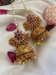 Traditional Floral Jhumkas with Maatil-Red Green-G3141