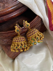 AD Stone Peacock Jhumkas -Red Green -G5142