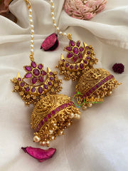 Traditional Floral Jhumkas with Maatil-Red-G3143