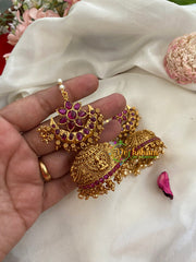 Traditional Floral Jhumkas with Maatil-Red-G3143