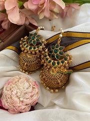 Traditional Floral Jhumkas with Maatil-Green-G3142