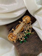 Premium Gold AD Stone Hair Clip -Green Bead -H525