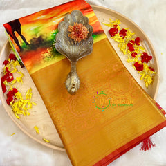 Yellow Orange Digital Kalamkari Soft Silk Saree -VS3171