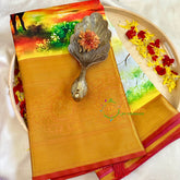Yellow Orange Digital Kalamkari Soft Silk Saree -VS3171