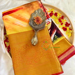 yellow Orange Digital Kalamkari Soft Silk Saree -VS3172
