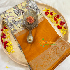 Light Yellow Kalamkari Soft Silk Saree -VS3173