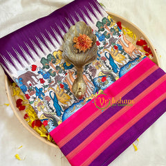 Purple Digital Kalamkari Soft Silk Saree -VS3178