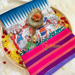 Blue Digital Kalamkari Soft Silk Saree -VS3150