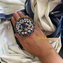 Oxidized German Silver Finger Rings-  Blue White-S271