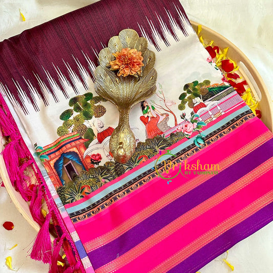 Maroon Digital Kalamkari Soft Silk Saree -VS3176