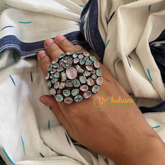 Oxidized German Silver Finger Ring-  Pastel Shades -S272