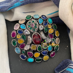 Oxidized German Silver Finger Ring-  Navrathna -S273