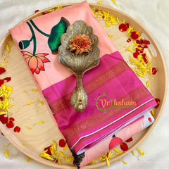 Peach with Pink Border Pichwai Kalamkari Soft Silk Saree -VS3160
