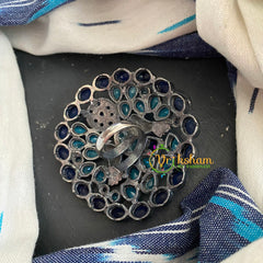 Oxidized German Silver Finger Ring-  Blue Shades -S275