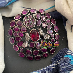 Oxidized German Silver Finger Ring-  Maroon -S274