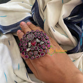 Oxidized German Silver Finger Ring-  Maroon -S274