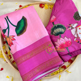 Light Pink Kalamkari Soft Silk Saree -VS3161