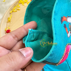 Peach with Blue Kalamkari Soft Silk Saree -VS3162