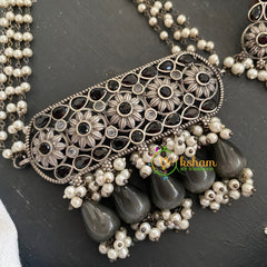 Oxidized Silver Pearl Choker-Grey Black -S288