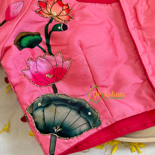 Sea Green with Pink Kalamkari Soft Silk Saree -VS3163