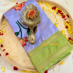 Lavender with Light Green Pichwai Kalamkari Soft Silk Saree -VS3165